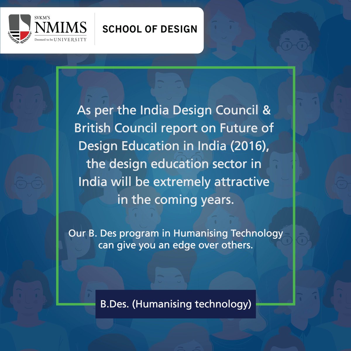 nmims_design's tweet photo. As per the India Design Council & British Council report on Future of Design Education in India-2016, the design education sector in India will be extremely attractive in the coming years.
#NMIMS #NMIMSDesign #SchoolOfDesign #HumanisingTechnology #DesignIndustry #DesignEducation https://t.co/GaYAD7PiNm