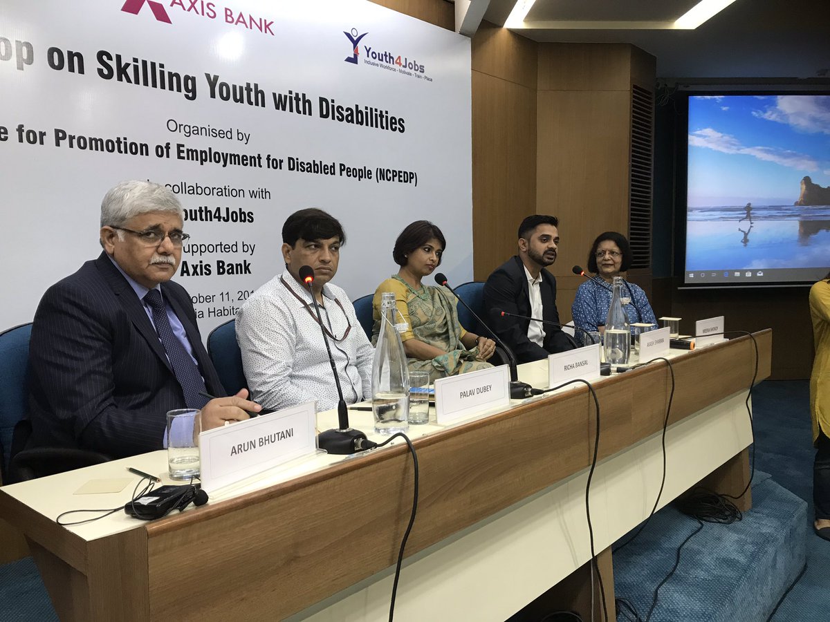 ncpedp_india's tweet photo. Session.2: creating sustainable  employment for persons with #disabilities - training and hiring models! Ms Meera Shenoy, @Youth4Jobs, Mr Akash Sharma @AveryDennison, Mr Palav Dubey @BigBazaar , Mr Arun Bhutani, Lok Bharti Group  and Ms Richa Bansal from Saarathee ! https://t.co/2knxp22Y1m