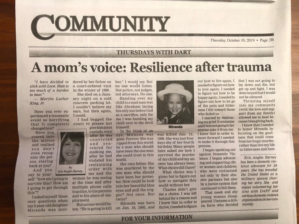hkbarney69's tweet photo. Huge THANK YOU to my wonderful friends at DART in Ruston for inviting me to write this article. I hope I did y'all proud. We are #mirandastrong 
#breakthesilence 💜🦋 https://t.co/qcO0aQF7Ft