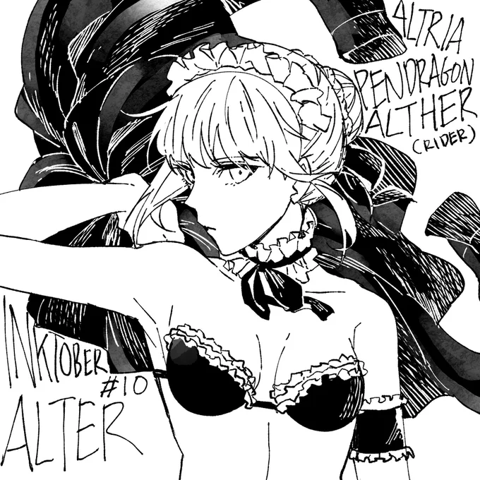 day 10, alter. I didn't have time to imagining another alter that hasn't (or won't) be implemented, so I stick to the one DW has released. I like her, eventhough she didn't come to my Chaldea on both servers.

#FGOEC #Inktober #Inktober2019 