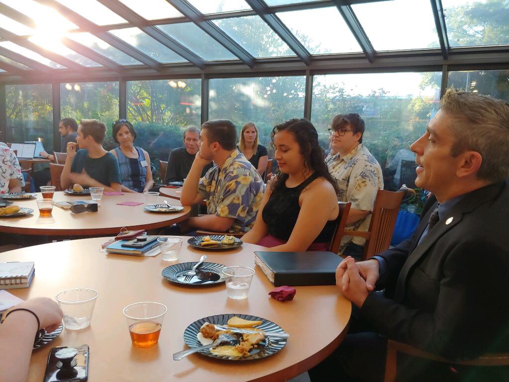 Alex_LRU's tweet image. Community members of OUTright Youth and LR’s PRIDE club had the chance to meet with Richard Blanco. I had the wonderful opportunity to introduce @rblancopoet an immigrant, Latino, openly-gay poet who visited as part of the Visiting Writer’s Series. 
Visit lr.edu/vws