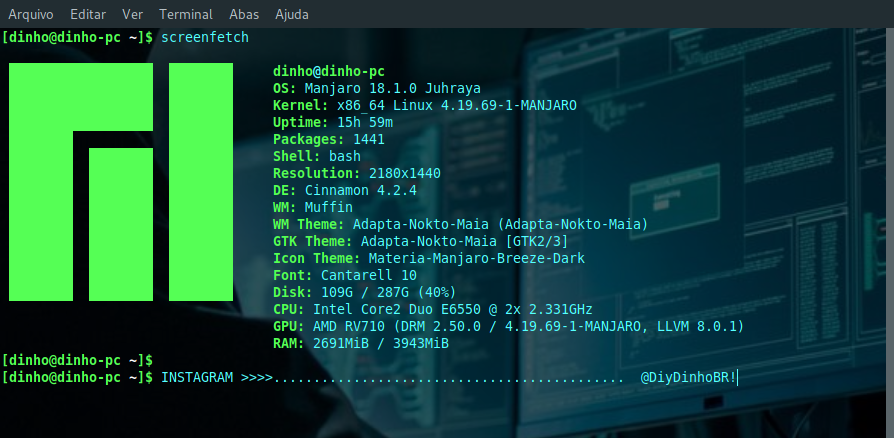 TRIBOH_NET's tweet image. Icon Theme : Materia-Breeze-Dark on my MANJARO 18.1.0 Juhraya / Kernel x86_x64 Linux 4.19.69-1 / Cinnamon 4.2.4 + xfce4-terminal. @ManjaroLinux 🐧🐧
#awesome
#screenshot 
#screenfetch
#manjaro
#Cinnamon 
#terminal
#kernel
#Linux 
#intel
#oldpc
Insta&amp;gt;@ DiyDinhoBR ! DEUS é FIEL !