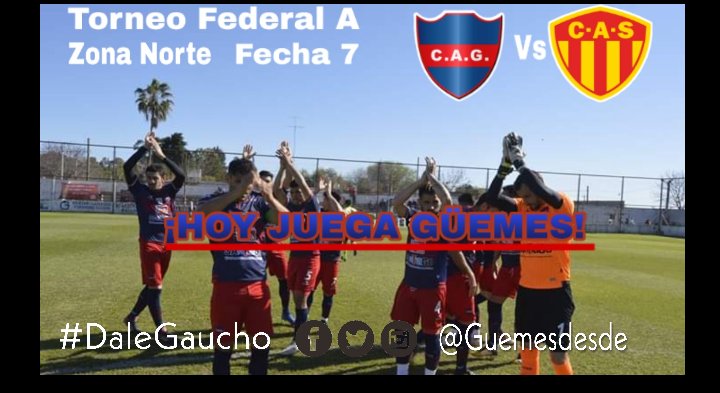 HOY JUEGA GÜEMES 😍
TORNEO FEDERAL A - ZONA NORTE - FECHA 7

⚽️: Vs <a href="/sarmientochaco/">Club A. Sarmiento</a>
🏟: Arturo Jiya Miranda 
⏱: 22:00 
👨‍⚖: Pablo Núñez (San Juan)
Asistentes :Gabriel Gonzalez (San Juan) - Emiliano Silva (La Rioja)