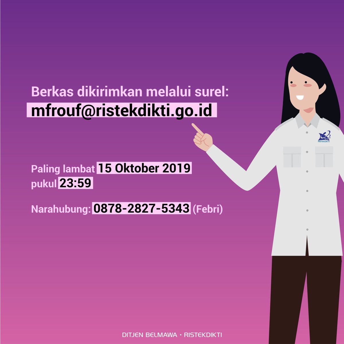 Kemdiktisaintek's tweet image. Halo #SobatBelmawa!

Subdirektorat Pengakuan Kualifikasi, Kemenristekdikti membuka kesempatan untuk bergabung magang sebagai Staff Layanan Penyetaraan Ijazah.

Yuk simak informasinya dan jangan lupa tag teman kalian yang membutuhkan informasinya!

#Ristekdikti #Belmawa #Magang