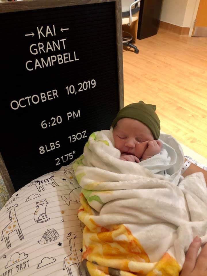 buddyblunkall's tweet photo. Kai Grant Campbell arrived today. Mom, dad and grandparents made it fine. Thankful to the Lord for a healthy grandson. https://t.co/f6aSM6U0j4