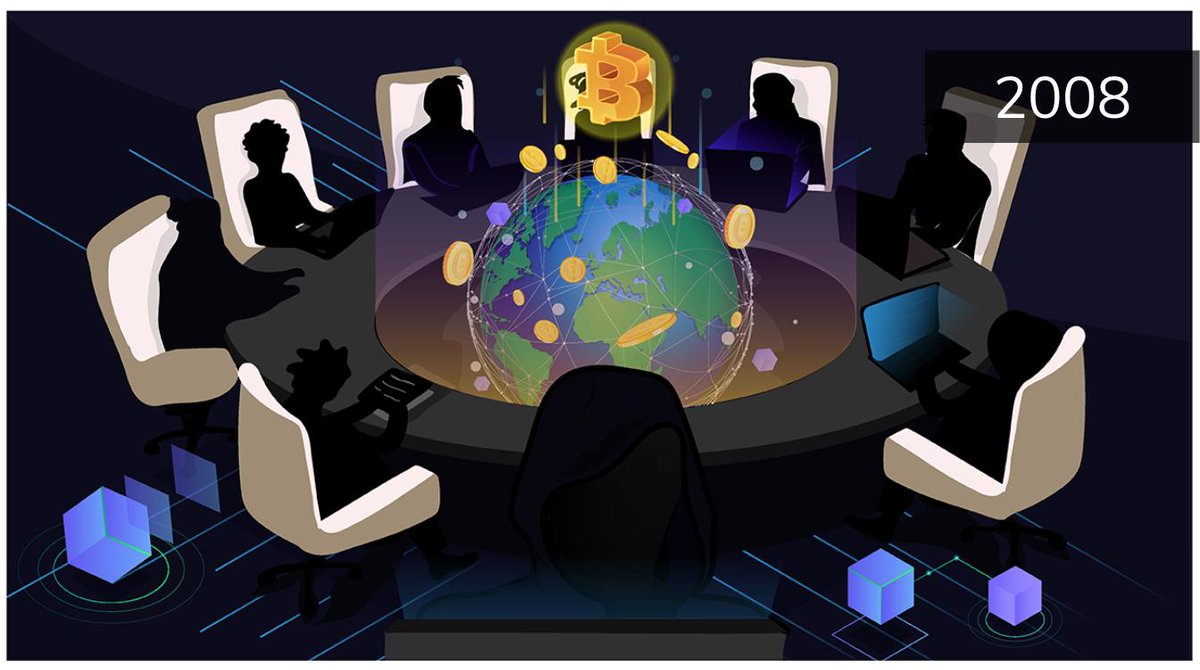 NEXT - In 2008; the founding of Bitcoin in 2008 by the individual or group of individuals collectively known as Satoshi Nakamoto.For the First Time Ever a group of p2p individuals can send value across the internet without an intermediary or it being double spent./7