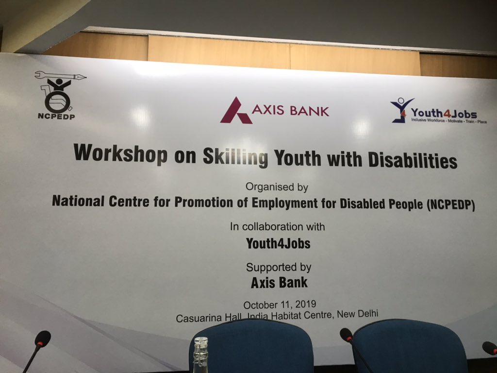 ncpedp_india's tweet photo. Stage set for the workshop on Skilling Youth with #disabilities  organised by NCPEDP in partnership with @Youth4Jobs with support from @AxisBank https://t.co/s3sRvf68Vc