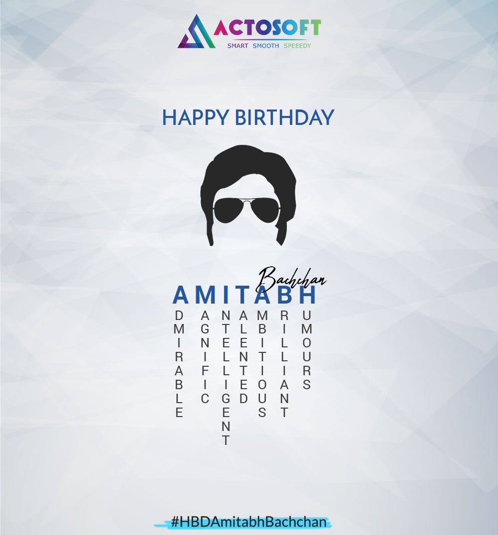actosofts3's tweet photo. Happy birthday to the Shahensha of Bollywood 
@SrBachchan

We love you sir. 
#HappyBirthdayAmitabhBachchan #Actosoftgreetings #Actosoft #hbdamitabhbachchan #bachchan #AmitabhBachchan https://t.co/ZZuReYqbrC