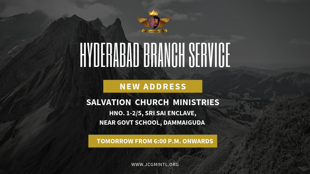 jcgm_intl's tweet photo. Check out the same in the post and be there with us tomorrow. In case of any difficulty, please text us and our team will guide you through the place.
Thank You!
#HyderabadBranchService #NewAddress #Word #Worship #Miracles #Testimonies #JCGMIntlHyd #JCGMIntlNgp #JCGMIntl https://t.co/7ECDEtMtrP