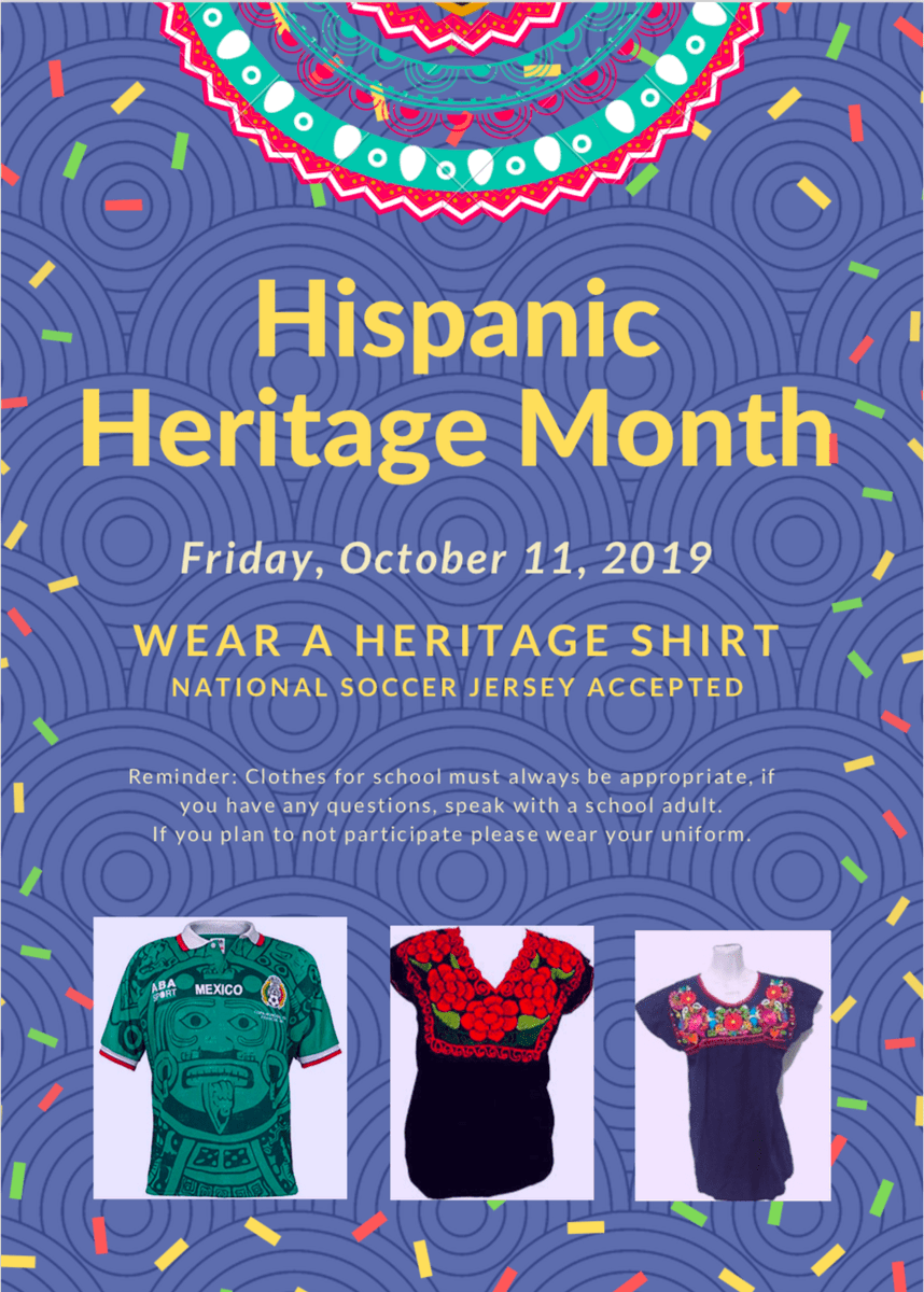 BerendoMiddle's tweet photo. Berendo Presents Heritage Shirt Day 10-10-19 https://t.co/XyLng8ib50 https://t.co/2LQclpZZpO