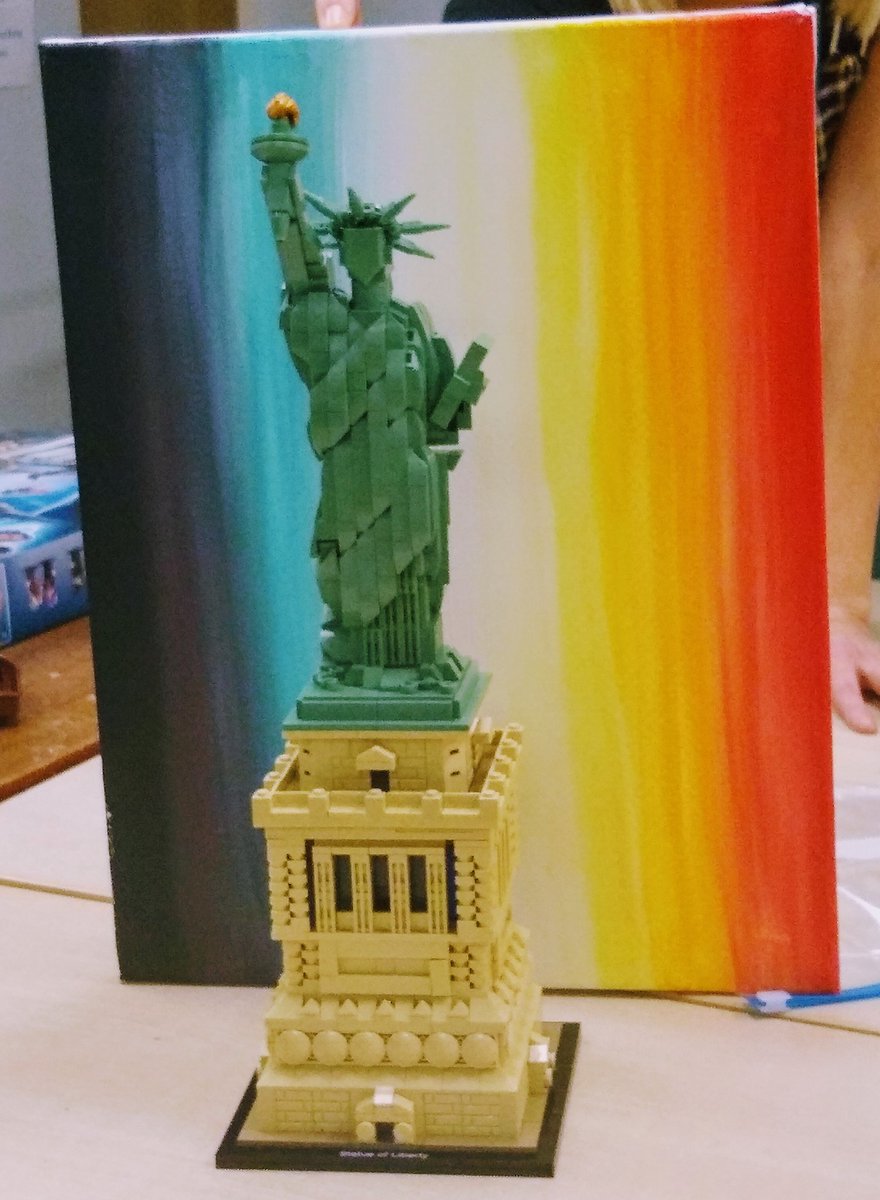 Mettlpt's tweet photo. The Mett Centres last two Lego projects completed this morning The Statue of Liberty and T Rex #LEGOBricktober #meaningful activity #impressive https://t.co/96glpgy5El