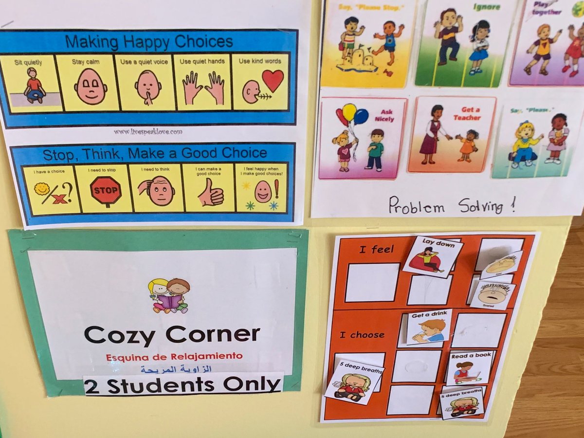 MsArielPrek's tweet photo. An example of some wonderful visuals for problem solving, as well as calming down, in Ms. Lisa and Ms. Ali’s Pre-K  classes! #pyramidmodel
@MsArielPrek @Ms_Ali_PreK @MsStacey13 @wnyecc https://t.co/qTGw6FoKp6