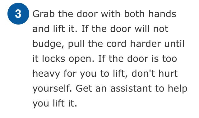 SPNRescue's tweet photo. A handy internet guide for manually opening a garage door that is stuck closed for anyone preparing to evac who has already lost power (easily reversible later too if you come back to an unharmed home).  Best when done by 2 adults #SaddleridgeFire #CAfire #Sylmar https://t.co/EtWajSFYHZ