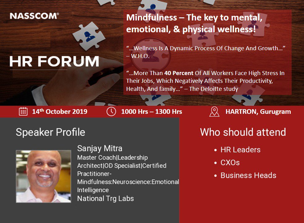 SanjayM45181709's tweet photo. Happy to recollaborate with @NASSCOM through a session that discusses the pertinence of wellness - mental, emotional, and physical; and how Mindfulness can help in achieving them.
#mindfulness #NASSCOM #wellness https://t.co/Y85OXvMV5T
