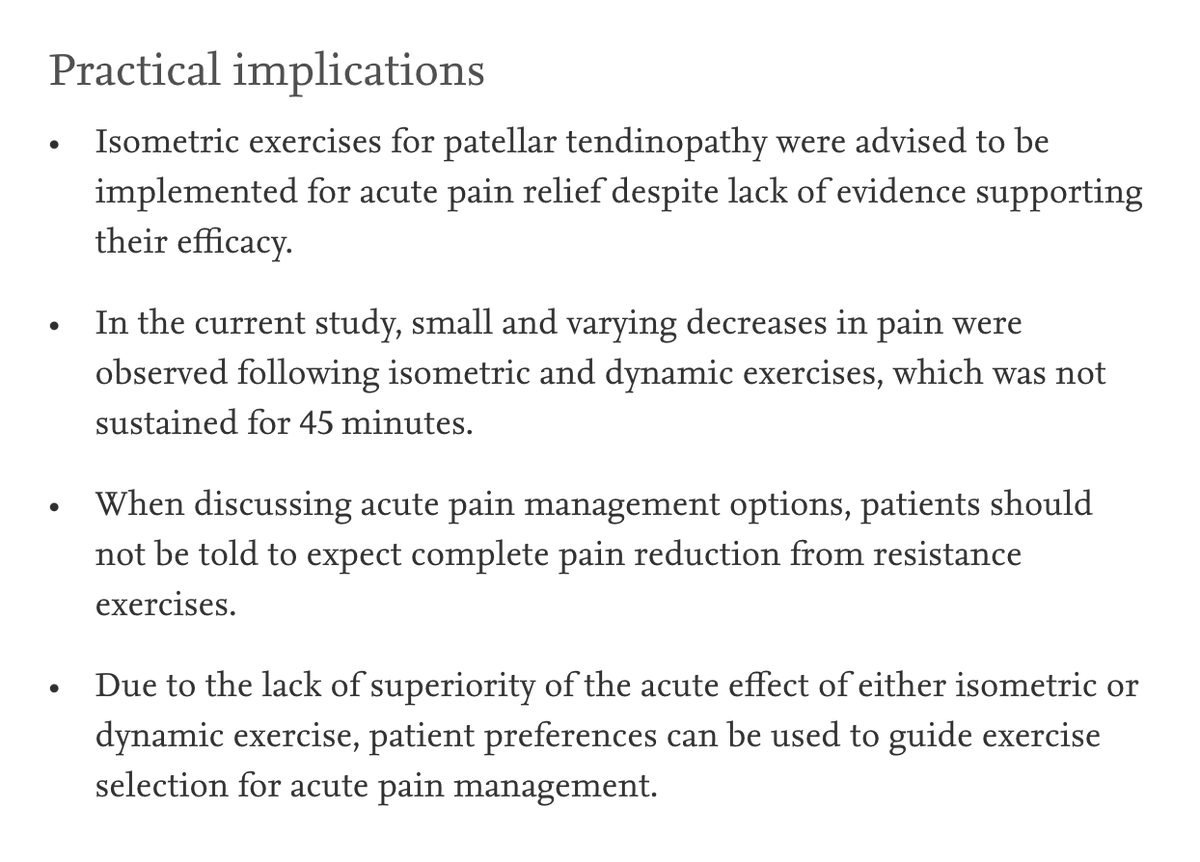 Is isometric exercise really infallible as an analgesic💊 for patellar tendinopathy? Excited to our randomised crossover trial hot off the press providing insights onto this hot topic in <a href="/_JSAMS/">JSAMS</a> 
Link: doi.org/10.1016/j.jsam…