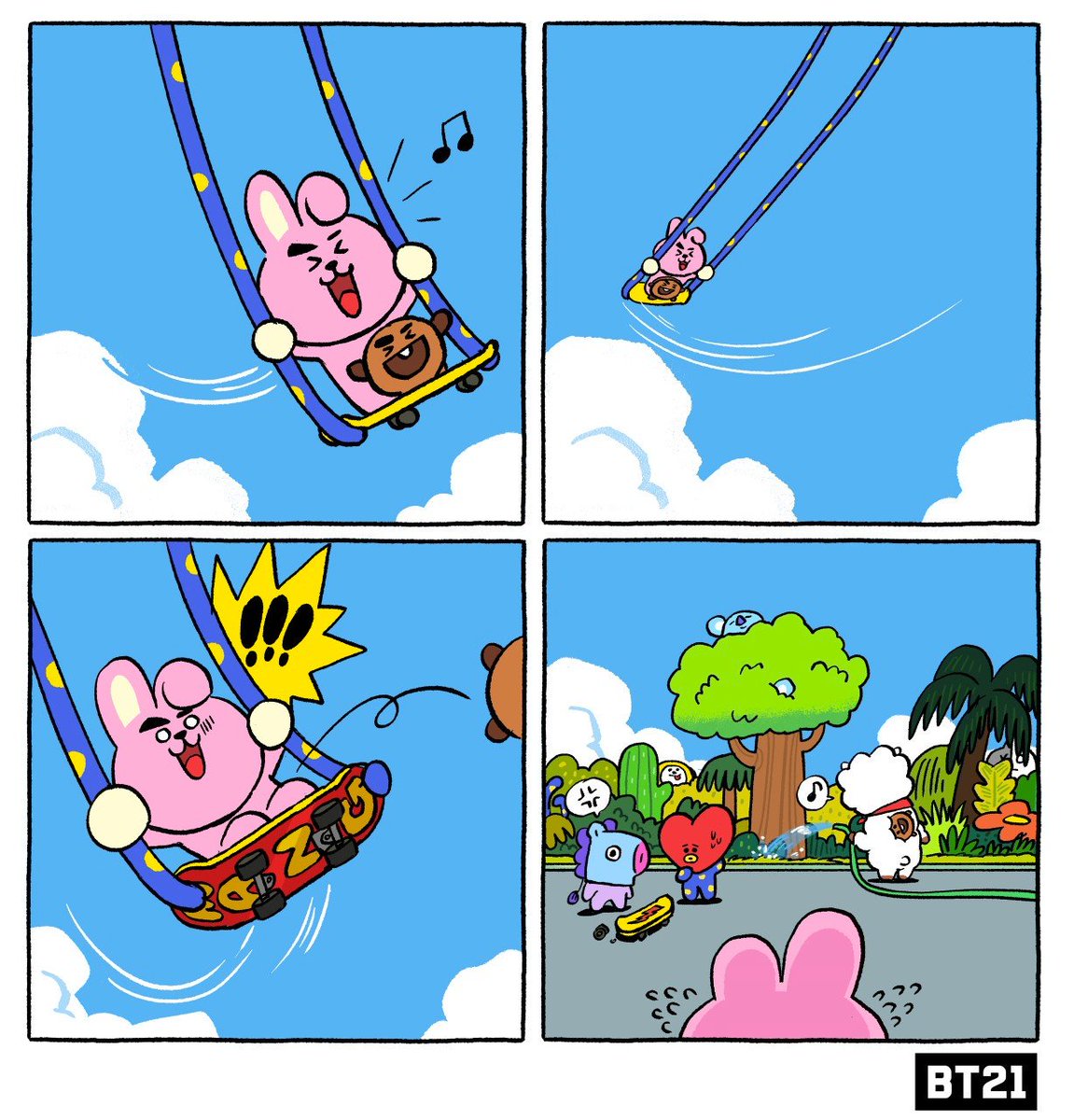 COOKY: Weeeeeeee
SHOOKY: Yayyyy
TATA: 😱
MANG: 😡

#TooStrong #COOKY #TakeItEasy #PeacefulDay #RJ #Garden #BT21