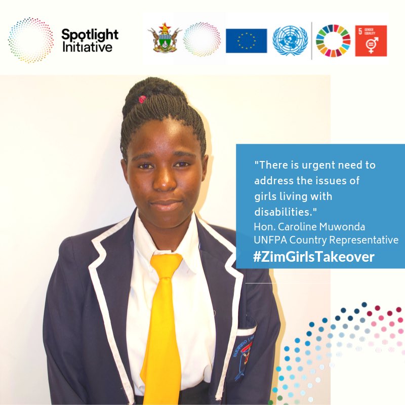 UNZimbabwe's tweet photo. Today for #DayoftheGirl we have Hon. Caroline Muwonda from Budiriro 1 Secondary School. She will be the @UNFPA_Zimbabwe Representative as part of #ZimGirlsTakeover campaign for #DayoftheGirl. She aspires to address issues faced by girls living with disabilities. #GirlsTakeoverZW https://t.co/0wo7iOmuEL
