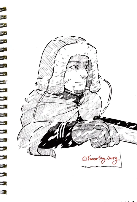 Day 11: Snow.The snow got in the way.A simple one tonight. Used no whiteouts and only ink like usual. #GKInktober #Inktoberday11 #goldenkamuy 