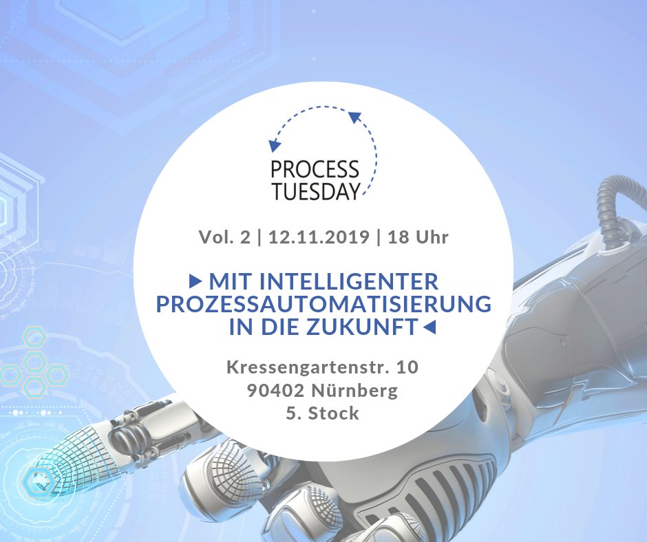 MIDGmbH's tweet photo. 2nd #ProcessTuesday am 12.11. ab 18 Uhr @MIDGmbH in #Nürnberg. Sei dabei und melde Dich kostenfrei an https://t.co/pVBEcnQQ9h. Diskutiere mit uns über #intelligente #Prozessautomatisierung & werde Teil der neuen #Community in der @MetropolregionN. #Prozesse #Austausch #Networking https://t.co/2izWByapo0