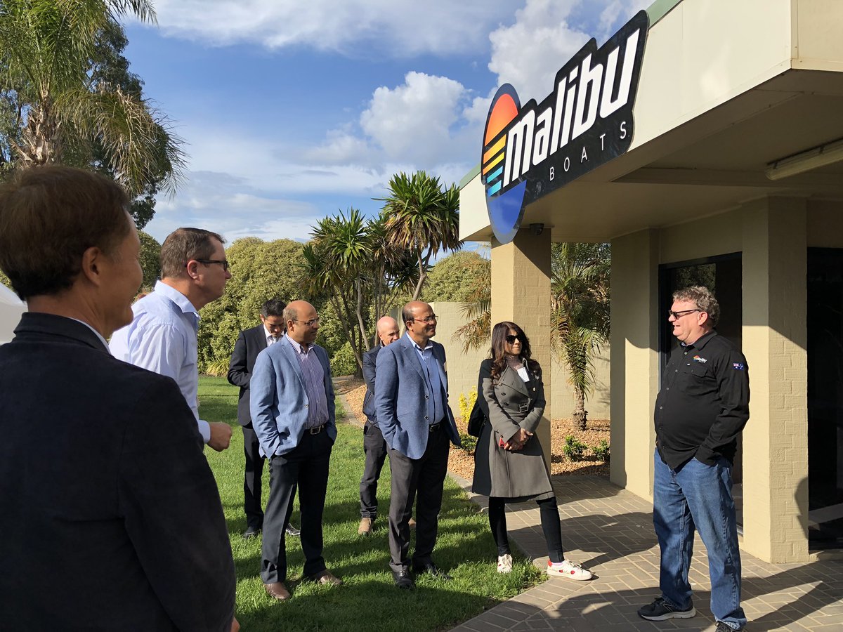 DFATNSW's tweet photo. And that’s a wrap! Day 3 of our #trade mission showcased impressive #Albury exporters @Geofabrics_Aust &amp; @malibuboats creating #jobs &amp; bringing 🇦🇺 innovation to the world stage; Ettamogah Rail Hub connecting local biz to 🌎 markets. #RiverinaMurray region ripe for #investment! https://t.co/1amBZQTIgV