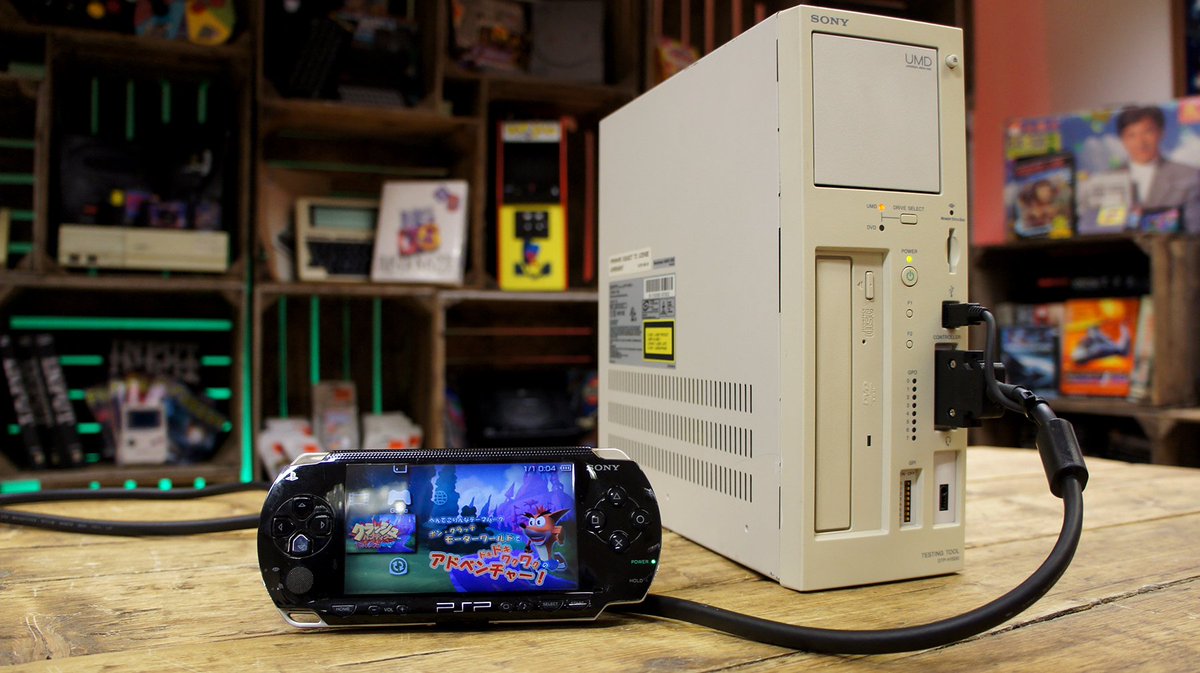 rmcretro neil on twitter another dev kit this time it s the sony psp and its umbilical cord back to the test tool where the umd drive is located this and other dev