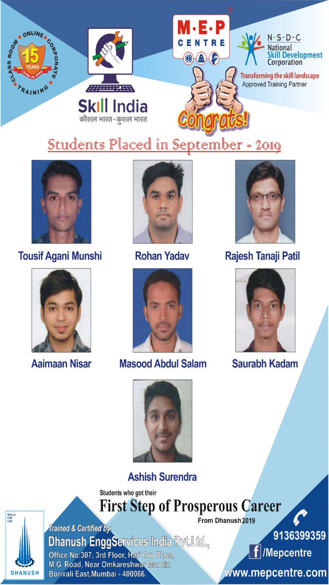 MEPCentrepage's tweet photo. Congratulations to all the placed students in September, we are happy to place you in your core domain and Industries best job.
For more details call or Whatsapp on 9136399359
#mepcentre #bestjob #coredomain #placements #Septemberjobs https://t.co/NUWuod01fZ