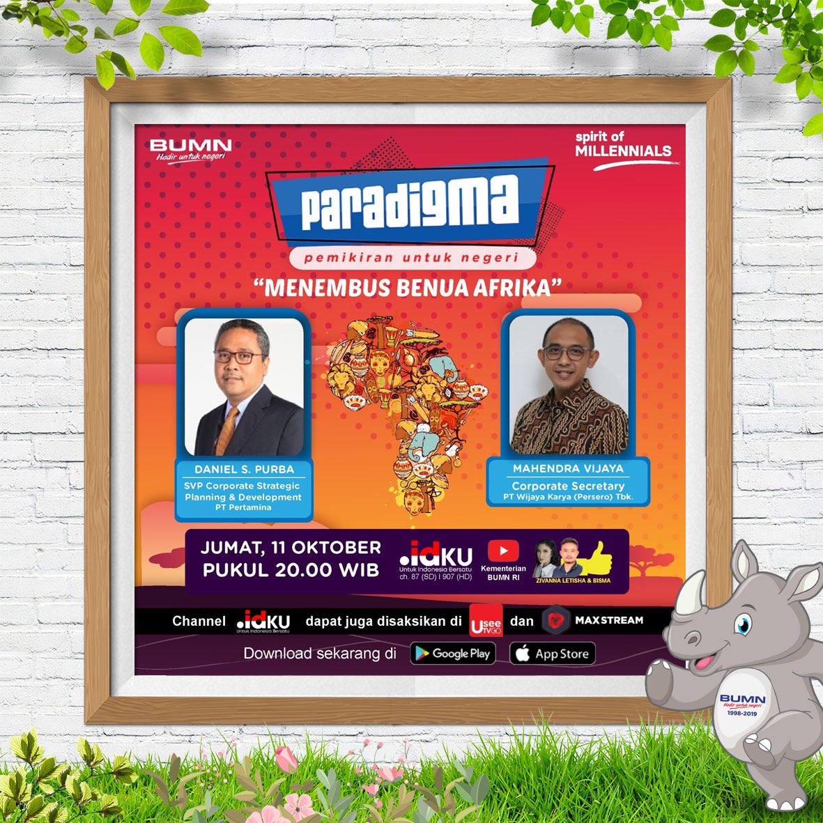 bumn_idn's tweet photo. Hi #SobatBUMN jangan lewatkan ya episode "Menembus Benua Afrika" malam ini. Yuk saksikan secara langsung melalui Channel ID.Ku 
UseeTV @useetvcom Ch.87 
Jumat, 11 Oktober 2019 pkl 20.00 wib.
#SDMUnggul 
#IndonesiaMaju 
#74thIndonesia 
#BUMNHadirUntukNegeri https://t.co/X52jeOGyfp