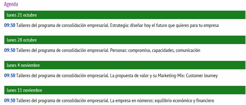 VG_Empresas's tweet photo. Talleres Consolidación empresarial dirigidos a empresas que necesiten consolidarse,expandirse y buscar nuevos mercados o mejorar su competitividad.Cada taller se compone de parte formativa de corta duración(9:30-13:30) y asesoramiento individualizado (2 h) https://t.co/no6oa3YhaQ https://t.co/QTalmySmQ0