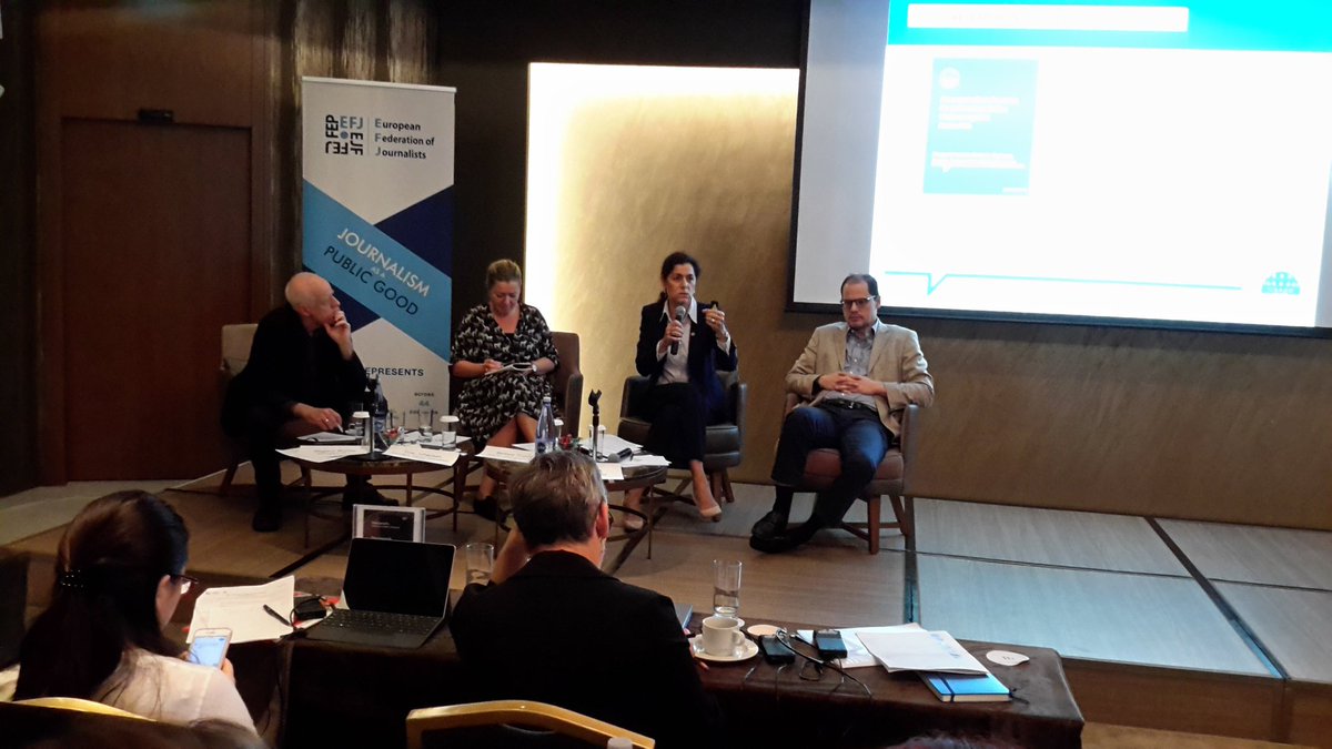 MediaEu's tweet photo. "Sexism as become a tool. Journalism is the target"
Listening to @barbara_trionfi at the #changeinmedia event organised by the @EFJEUROPE
Panel on "How can media and unions tackle sexual harassment and promote gender equality in the media? https://t.co/O2QO4aNnKf