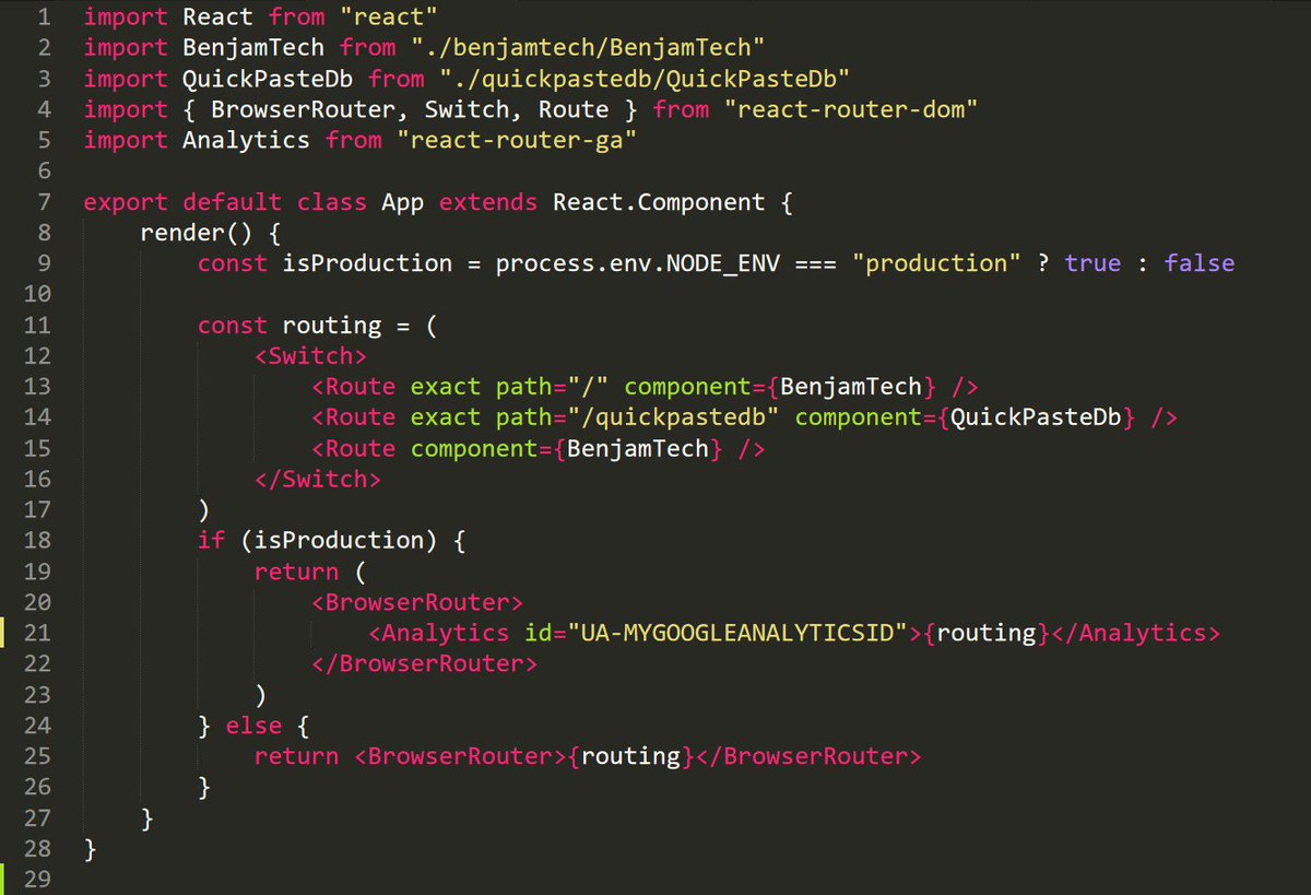 benjamtech on Twitter: "Updated https://t.co/kLbsTPS45A with React-Router! What I learned: 1. My NPM Path was broken 2. Use react-router-ga for Google Analytics. 3. Use react-helmet for Meta tags. 4. ORGANIZE YOUR CODE! # benjamtech on Twitter: "Updated https://t.co/kLbsTPS45A with React-Router! What I learned: 1. My NPM Path was broken 2. Use react-router-ga for Google Analytics. 3. Use react-helmet for Meta tags. 4. ORGANIZE YOUR CODE! #
