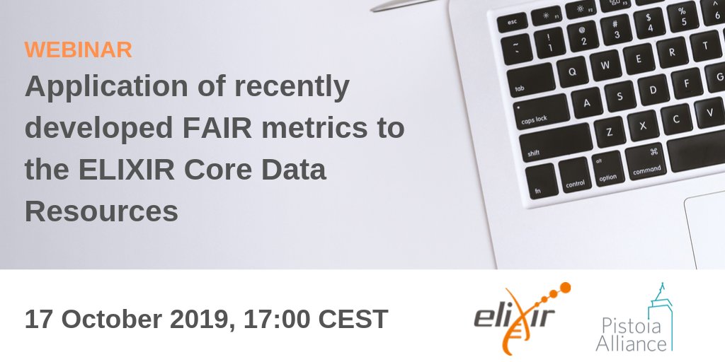 ELIXIREurope's tweet image. Don&apos;t forget to register for the ELIXIR - @PistoiaAlliance webinar next week on 17 Oct at 17.00 CEST: buff.ly/2nsvWTz @micheldumontier will present the results of ELIXIR Implementation study that applied FAIR metrics to ELIXIR #CoreDataResources #FAIRdata