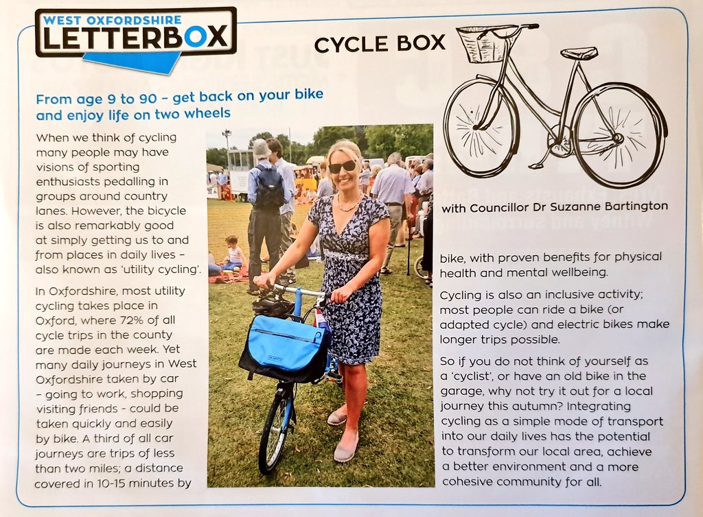 cleanair_doc's tweet photo. Welcome to my new #CycleBox column!!! π΄ββοΈπ΄ββοΈ Quarterly updates about life on two wheels in your local @WitneyLetterbox #CycleLife https://t.co/C0mvZ5aTtt