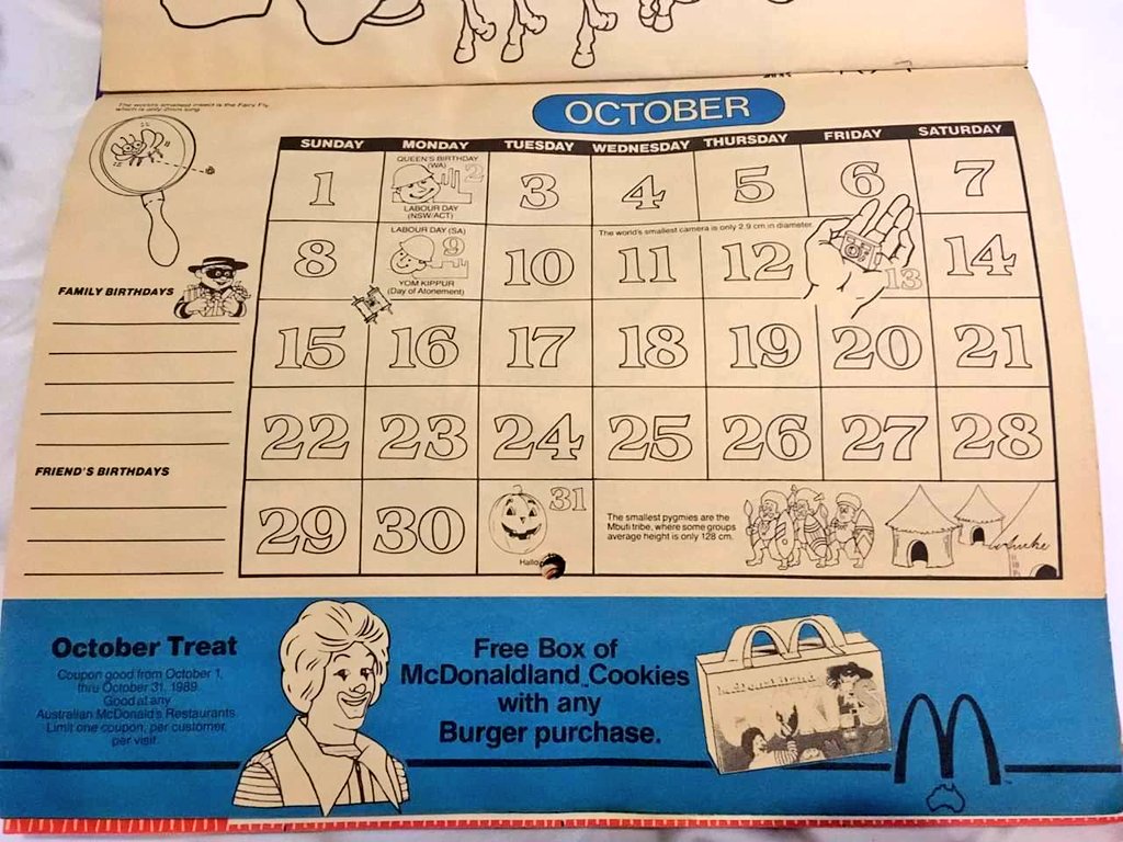 Details about   1995 McDonaldland Activities Calendar With Coupons-Unused 
