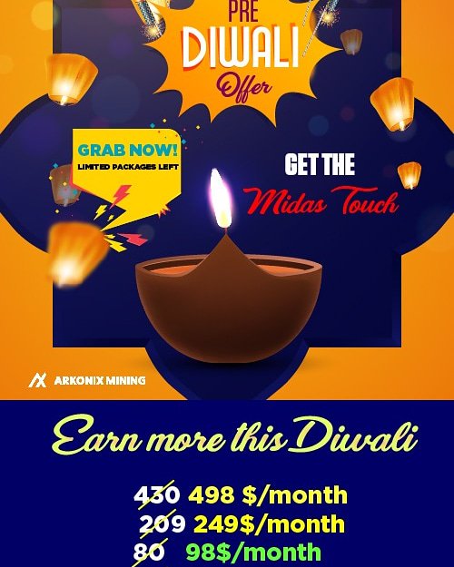 ArkonixMining's tweet photo. Hello people, Get more blessings this diwali with our Bang on Diwali offer where we are giving MORE!! You can Earn upto 500$ month with our BTC contracts! Ask us how
https://t.co/3yu8zGvEKc 
#bitcoindiwalioffer #diwalidiscount #cryptotrading #secureinvestment #arkonixmining https://t.co/UisQsgdoMI