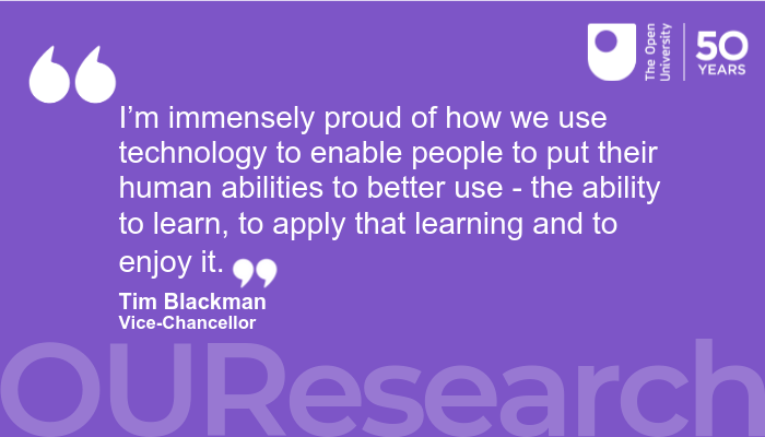 OpenUniversity's tweet photo. New Vice-Chancellor @TimJBlackman sharing some of his thoughts on why our research is so important...
#OUResearch #OU50FirstDays https://t.co/PZiSV3PyuK