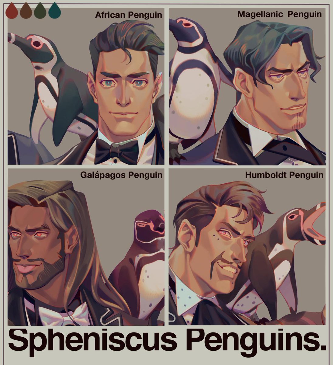 ペンギン擬人化創作
お腹に帯を持つペンギン達 