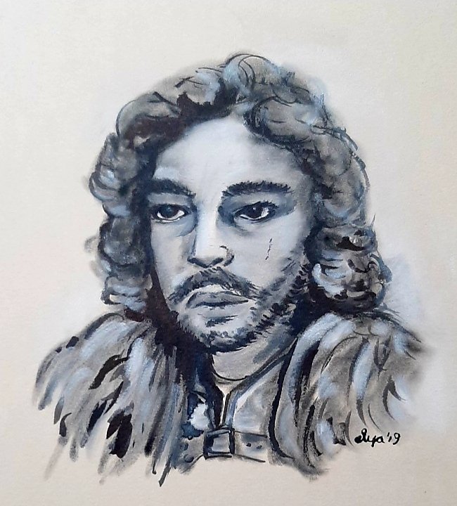 11 snow #Inktober my interpretation of Jon Snow with ink and panpastel.