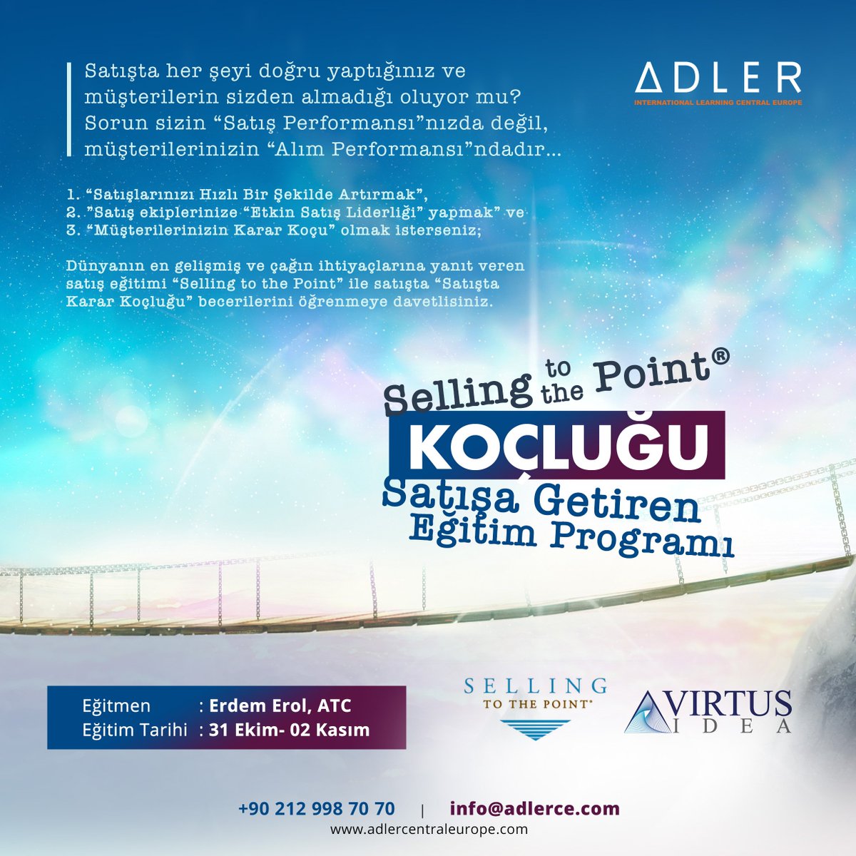 Adler_CE's tweet photo. Selling to the Point Koçluğu Satışa Getiren Eğitim Programı 31 Ekim'de Başlıyor.. Detaylı bilgi ve kayıt için; info@adlerce.com #sellingtothepoint #workshop #sertifikalıeğitim #satışeğitimi #atölyeçalışması #adlerce #adlercentraleurope #eğitim #gelişim #satışprogramları #koçluk https://t.co/INHqnrRjuQ