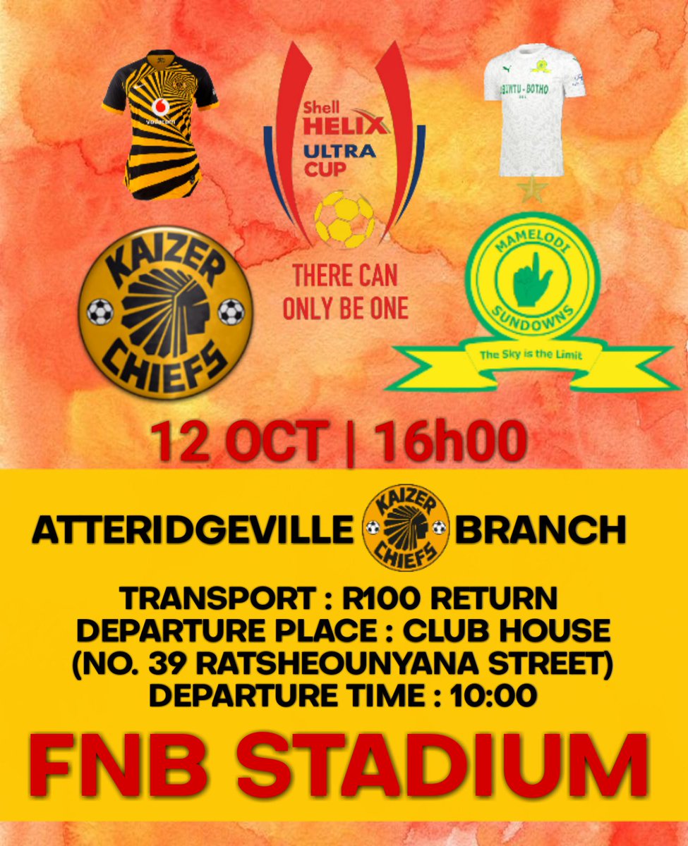 Amakhosi RETWEET Don't forget to buy your tickets & join the train #hakamatorokisi #Amakhosi4Life #ThereCanOnlyBeOne #ShellHelixUltraCup @AttvilleKCFans @KaizerChiefs @SMSATournament @JLMokwena @amakhosi4live @KQAphane @JayNtuli @P28_JKL02 @mabaleka_t @khosiblog @Giftmpholeremi1