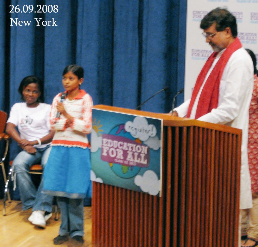 Upon rescue as 3rd generation slave,8yr old Devli asked”Why didn’t u come sooner?”I said”I am sorry."After returning from our Ashram,she enrolled 30kids in village.Devli at11,challenged World Leaders <a href="/UN/">United Nations</a>.They pledged $450m for education in poor nations. #InternationalGirlChildDay