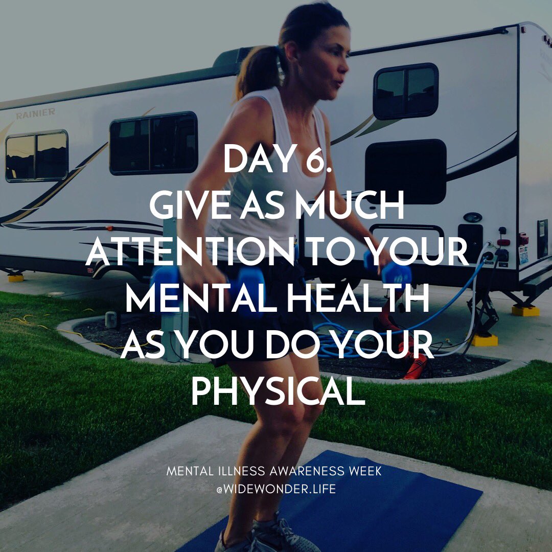 WideWonder_life's tweet photo. DAY 6. GIVE AS MUCH ATTENTION TO YOUR MENTAL HEALTH AS YOU DO YOUR PHYSICAL
We get to commit at a personal, familial and societal level to equate mental fitness with physical fitness! #MIAW19 #Mentalhealth https://t.co/6yJlDLaNnw