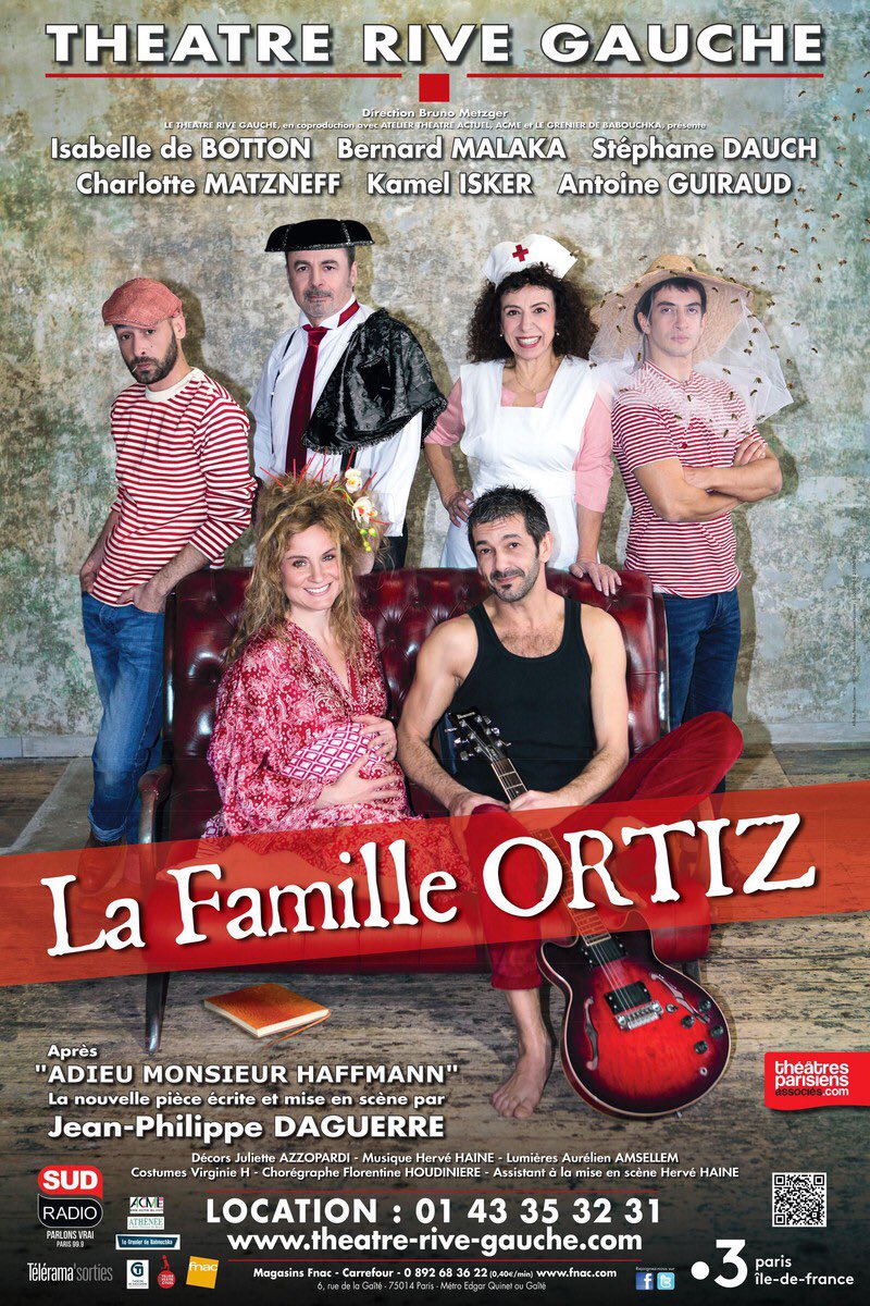 Après le grand succès et les 4 Moliéres de « Adieu Mr Haffman», JP Daguerre nous surprend à nouveau avec «la famille Ortiz» toujours au Théâtre Rive Gauche ! Une histoire de famille qui a ses petits secrets ...que de talent sur scène, Courez y !!!