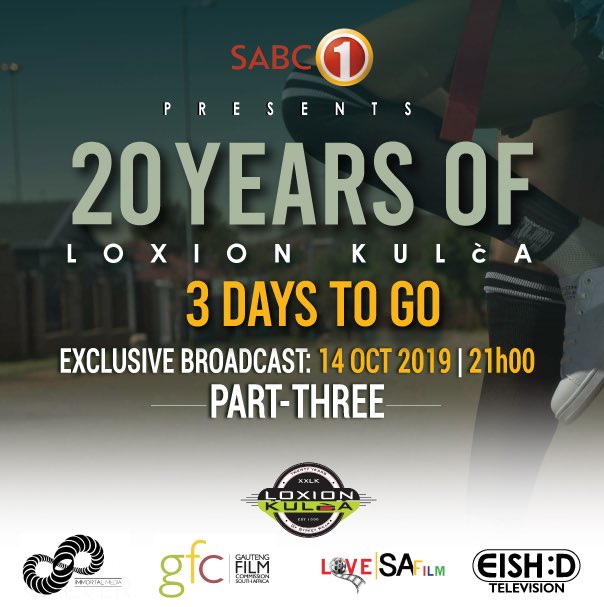 loxionKULcA's tweet photo. 3 Days to go... Part3 of #20yearsofloxionkulca @loxionkulca exclusive broadcast @Official_SABC1 #14Oct2019 Monday 9PM #showyourkulca #liveyourkulca #2020kulca #estninenine #est99 #countdown @eish_D x #immortal https://t.co/FXvYQzGE0o