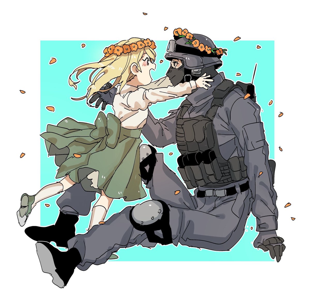 #貴方の世界観を詰め込んだ作品を見せてください
兵士さんと女の子の平和時空(何回でも同じ絵をあげる) 