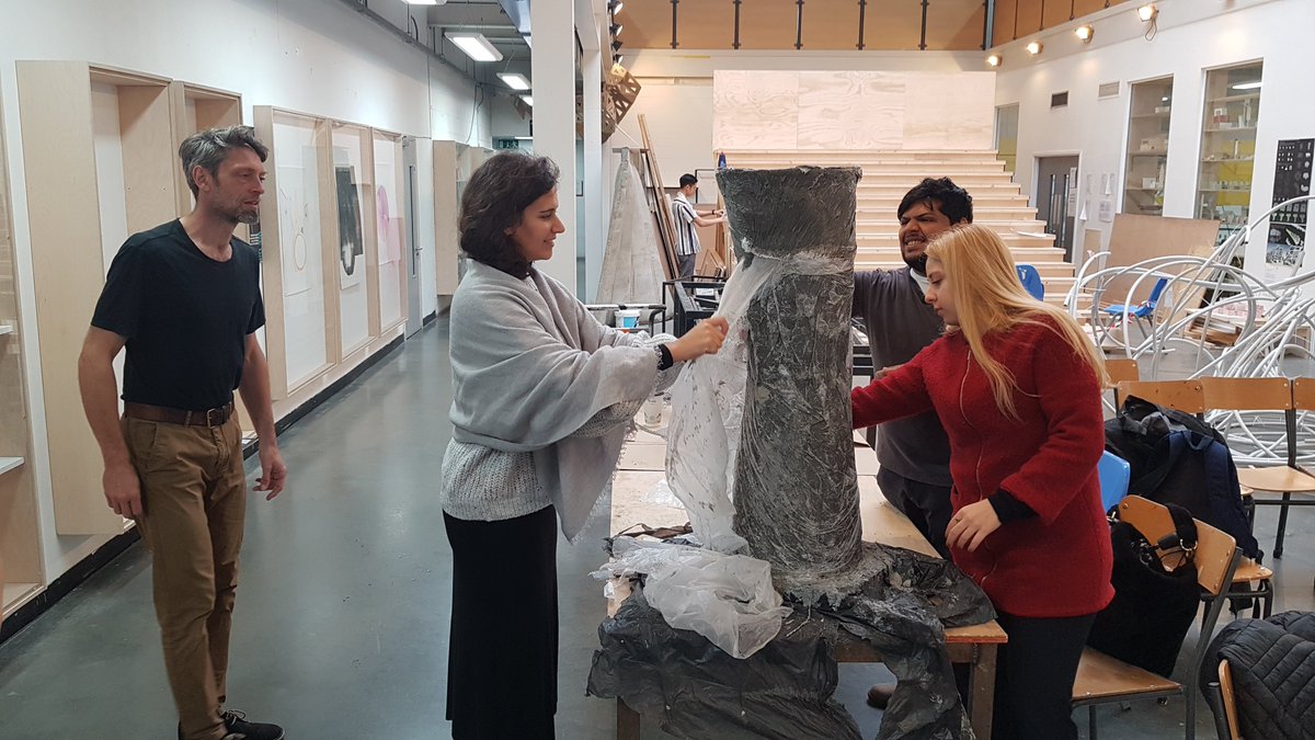 UELSRI's tweet photo. The grand unveiling... #Biomimicry in action @UEL_News architecture students with their low-carbon molded concrete saproxylic invertebrate artificial habitat. Supporting @StephSkipp's PhD studies @NatureBftB @NaturalEngland @grassroofco https://t.co/Nb478QjDDC