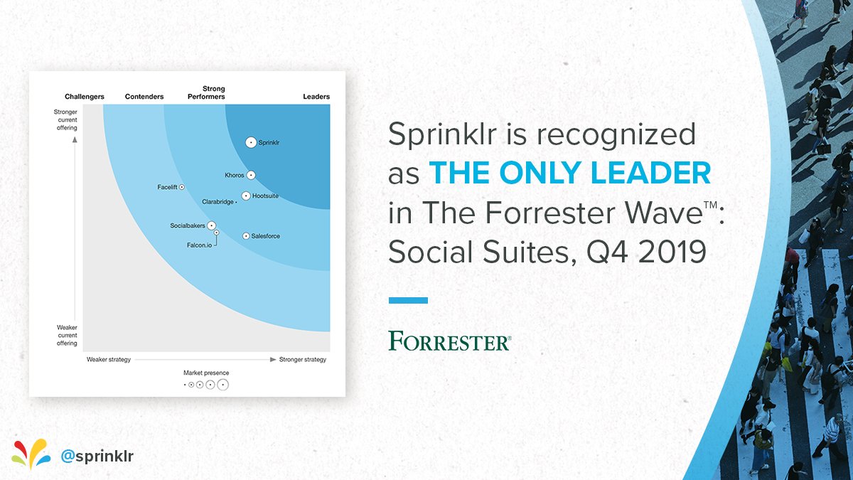 Huge news! 🚨 <a href="/Sprinklr/">Sprinklr</a> has been recognized as the only leader in <a href="/forrester/">Forrester</a> Wave™: Social Suites, Q4 2019! Check out our press release for more info and download the report ➡️ ms.spr.ly/6013TRlb9