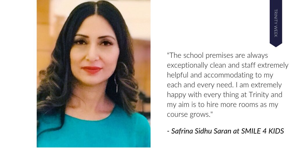 schoolsplus's tweet image. To wrap up #TrinityWeek we wanted to turn things over to our valued customers who regularly book at Trinity School. First up is Safrina Sidhu Saran from Smile 4 Kids, who uses the classrooms at @TrinitySchBelvd for language schools each week!