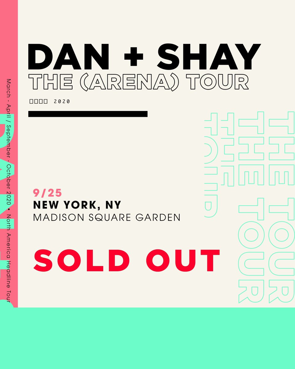 DanAndShay's tweet photo. MADISON SQUARE GARDEN SOLD OUT.  this is quite possibly the most surreal moment of our career.  we’ve dreamed of being able to say that since we were little kids, and because of all of you, today, we can.  uncasville also officially sold out, and many others VERY close! https://t.co/z2E8mM5XzT
