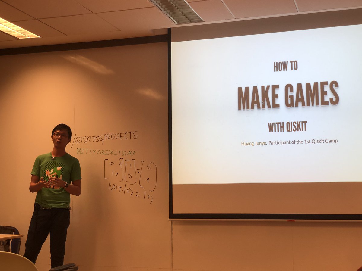 HuangJunye's tweet photo. End of #qiskithackathonsg Day 1. It is incredible to be able to bring #qiskitcamp experience to @quantumlah and @NUSingapore. Happy to see students so eager to learn @qiskit and #QuantumComputing. Also amazed that half of the projects are #QuantumGame !!! https://t.co/ZEc8XlcZHQ