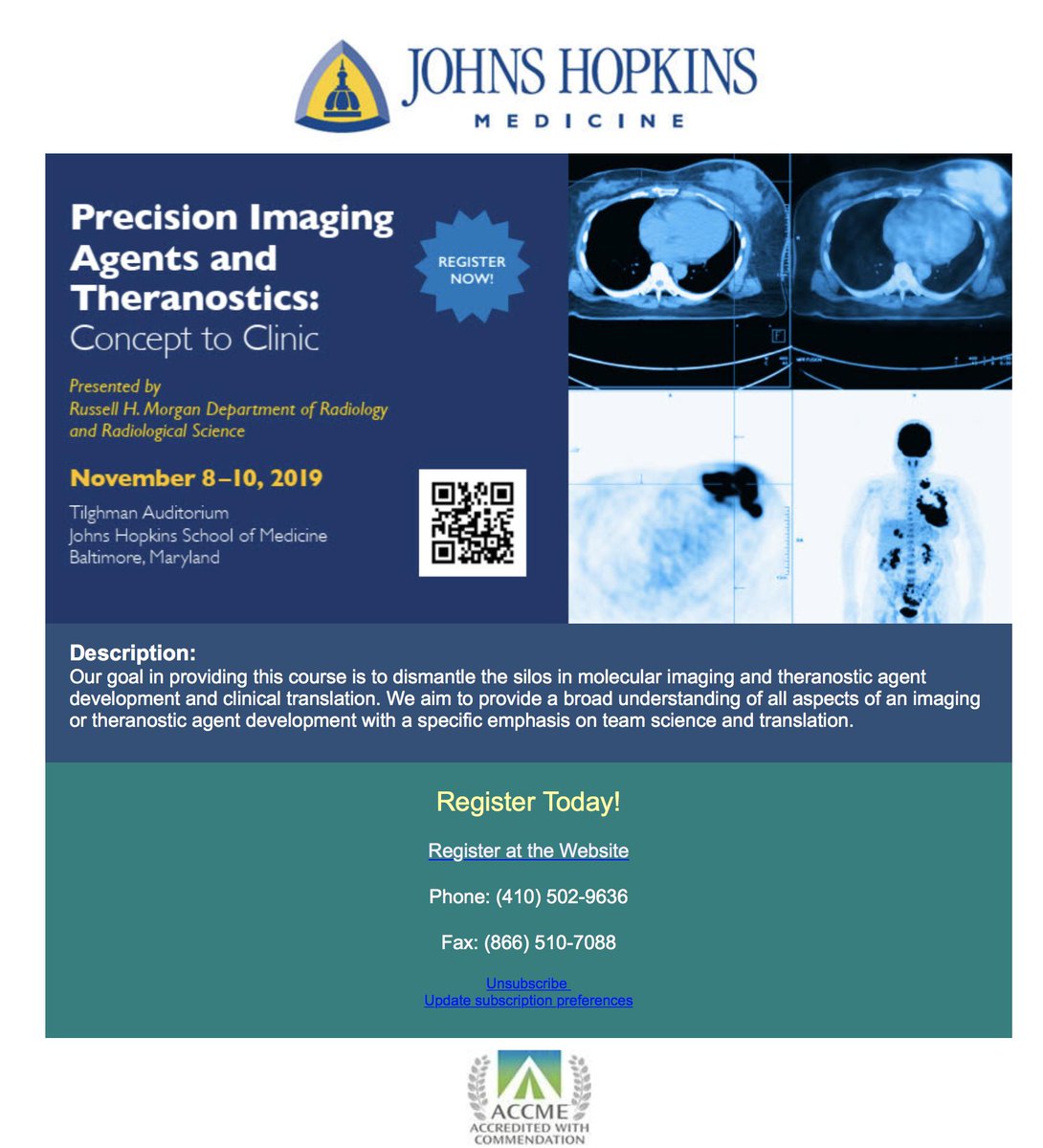 Sridhar Nimmagadda (@imaging4health) on Twitter photo Registration for our workshop <a href="/Hopkins_Rad/">Johns Hopkins Radiology</a>
<a href="/HopkinsMedicine/">Johns Hopkins Medicine</a> "Precision Imaging Agents and Theranostics: Concept to Clinic” is now open!
Emphasis on clinical translation of #PET and #MR imaging agents. Approved for #CME credits.
hopkinscme.cloud-cme.com/default.aspx?P…
RTs are appreciated. Registration for our workshop <a href="/Hopkins_Rad/">Johns Hopkins Radiology</a>
<a href="/HopkinsMedicine/">Johns Hopkins Medicine</a> "Precision Imaging Agents and Theranostics: Concept to Clinic” is now open!
Emphasis on clinical translation of #PET and #MR imaging agents. Approved for #CME credits.
hopkinscme.cloud-cme.com/default.aspx?P…
RTs are appreciated.